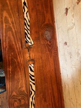 Tasha Polizzi Equestrian Bit Black and Cream Zebra Print Leather Belt